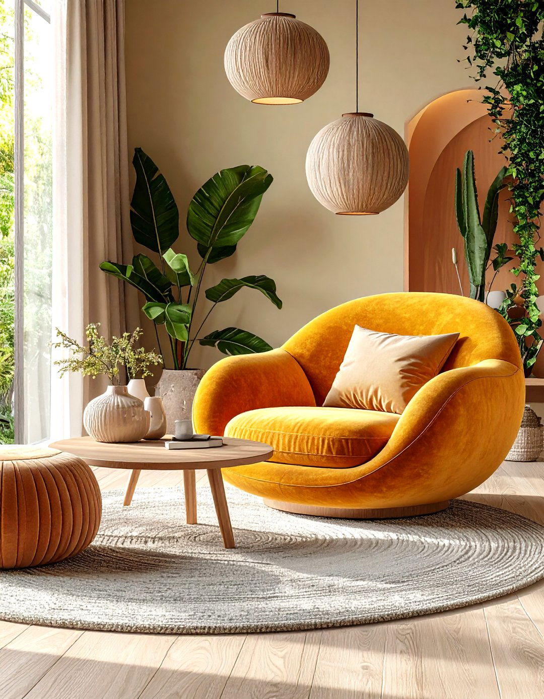 Curved Organic Shaped Furniture Echoes Landscapes - 20 Earthy Living Room Decor Ideas