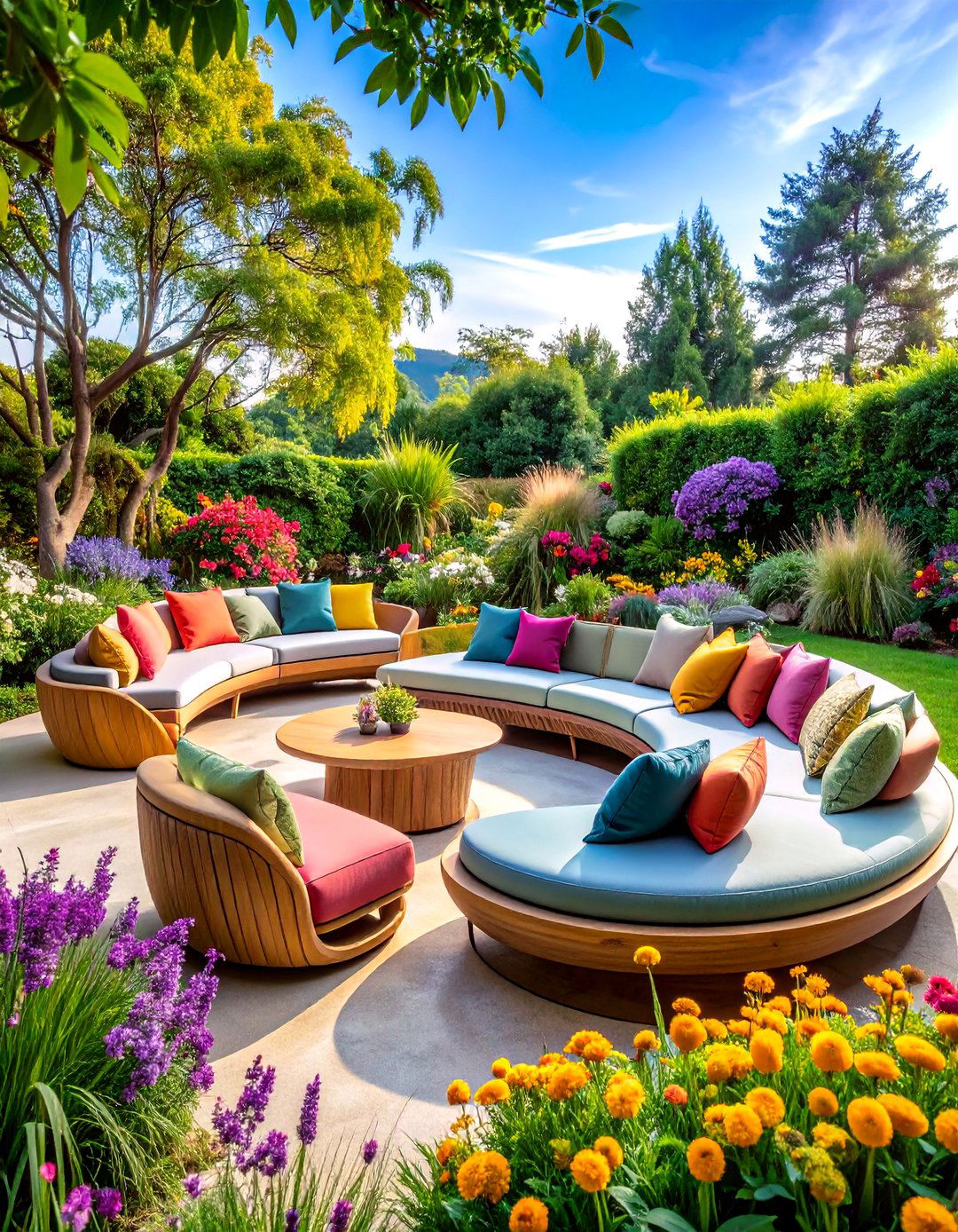 Curved Outdoor Seating with Organic Shapes - 20 Outdoor Seating Ideas