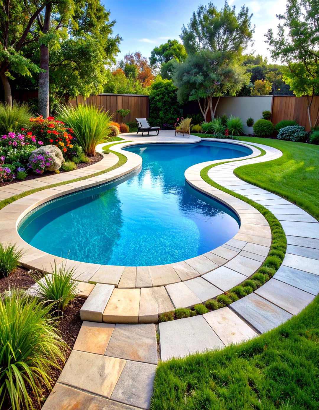 Curved Pathways and Organic Shapes - 20 Tropical Pool Landscaping Ideas