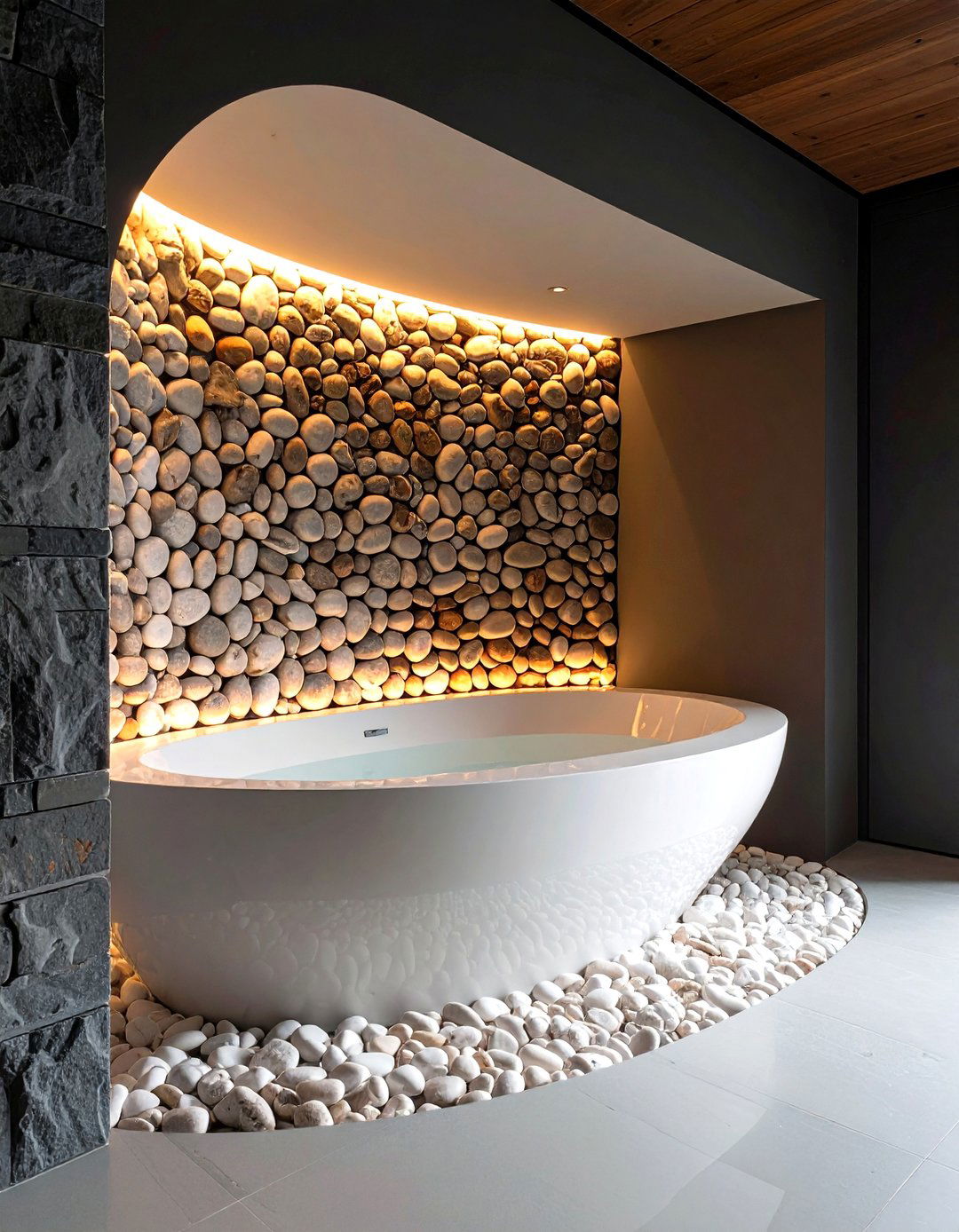 Curved Pebble Tile Niche - 20 Stone Shower Design Ideas