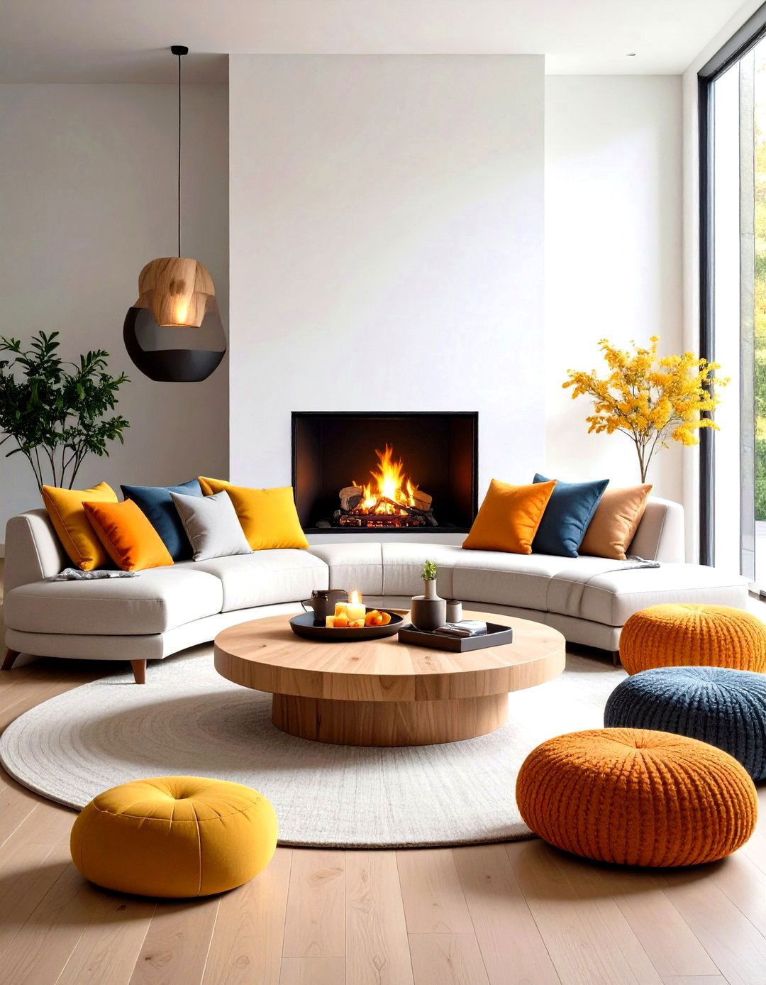 Curved Sectional Fireplace Seating Nook - 20 Fireplace Seating Ideas