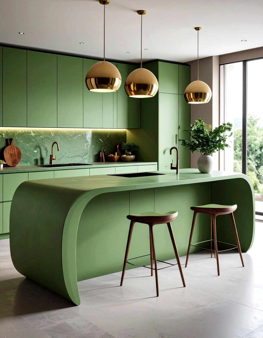 Curved Silhouette - 20 Sage Green Kitchen Island Ideas