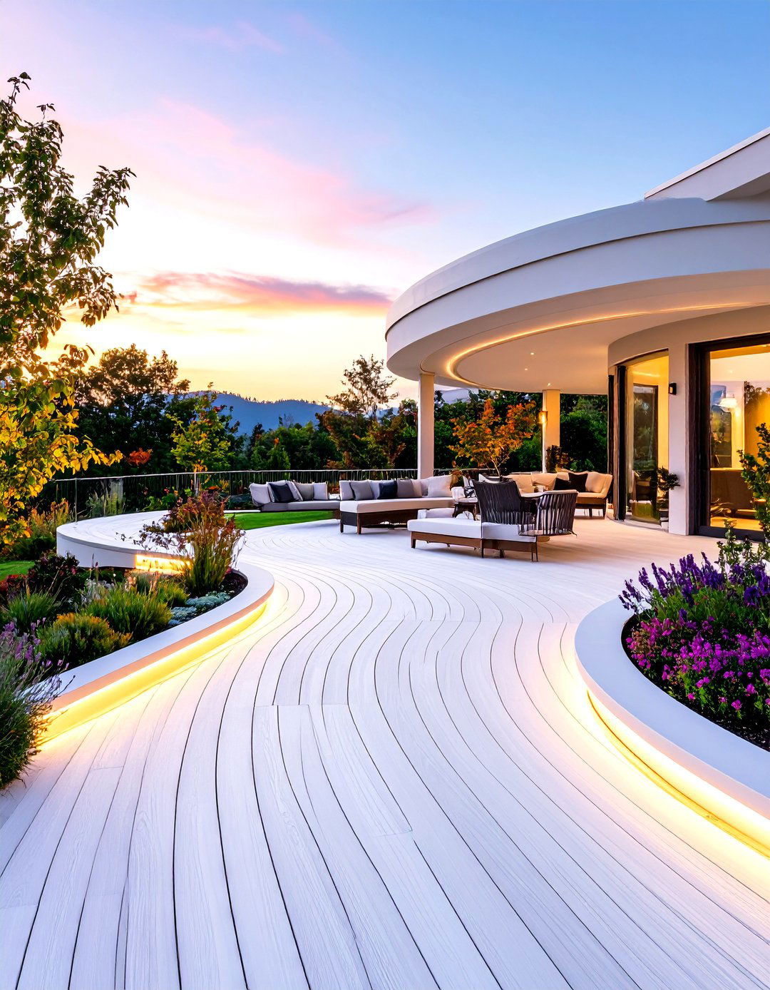 Curved White Deck with Flowing Design and Organic Elements - 20 White Deck Ideas