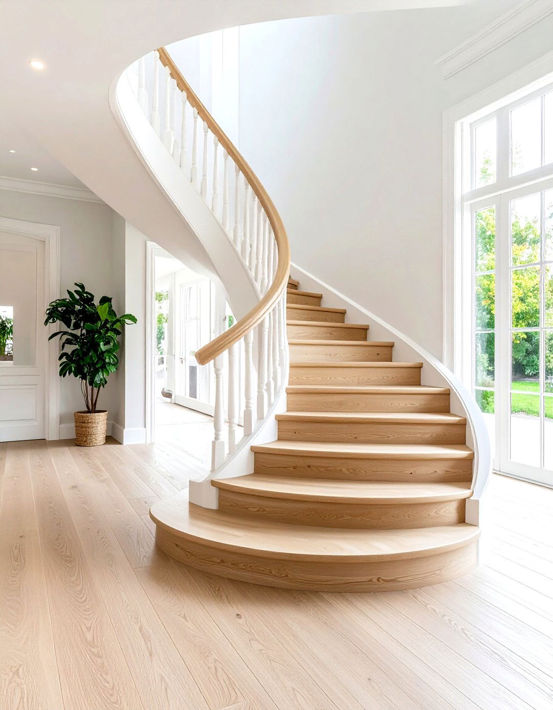 Curved White Oak Staircase with Sweeping Lines - 20 White Oak Staircase Ideas