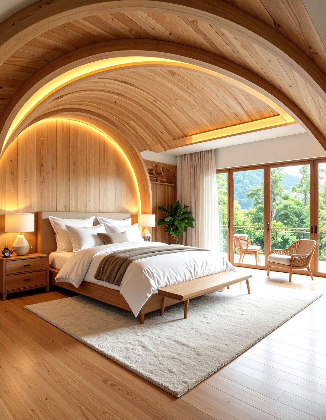Curved Wood Cove Ceiling Elegance - 20 Wood Ceiling Ideas