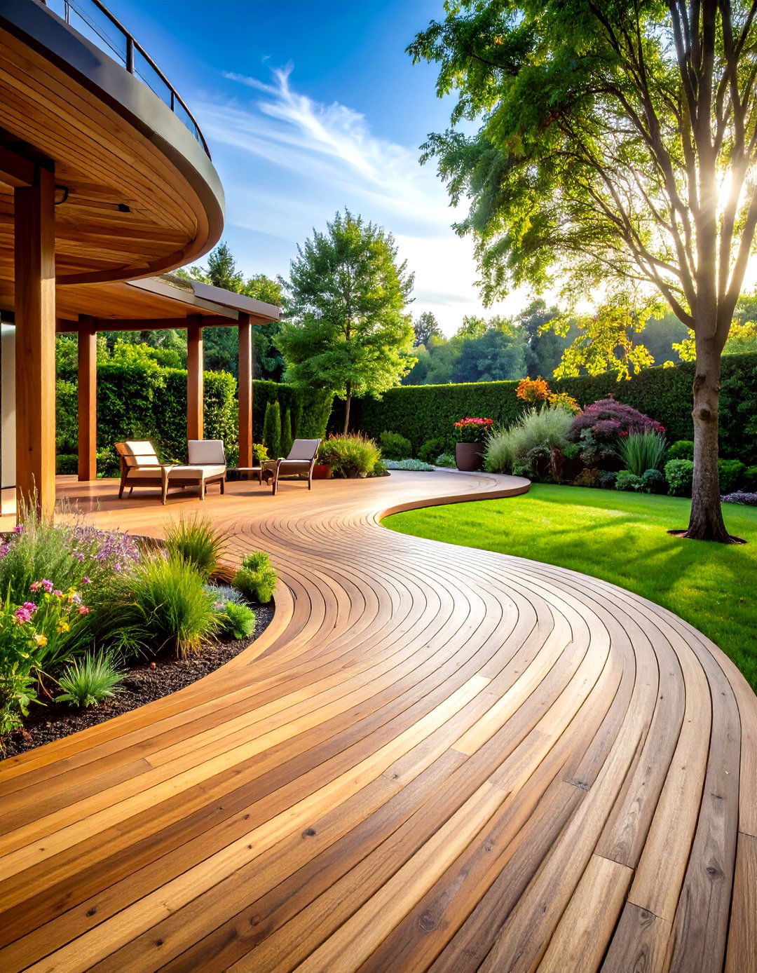 Curved Wood Deck Design for Organic Flow - 20 Wood Deck Ideas
