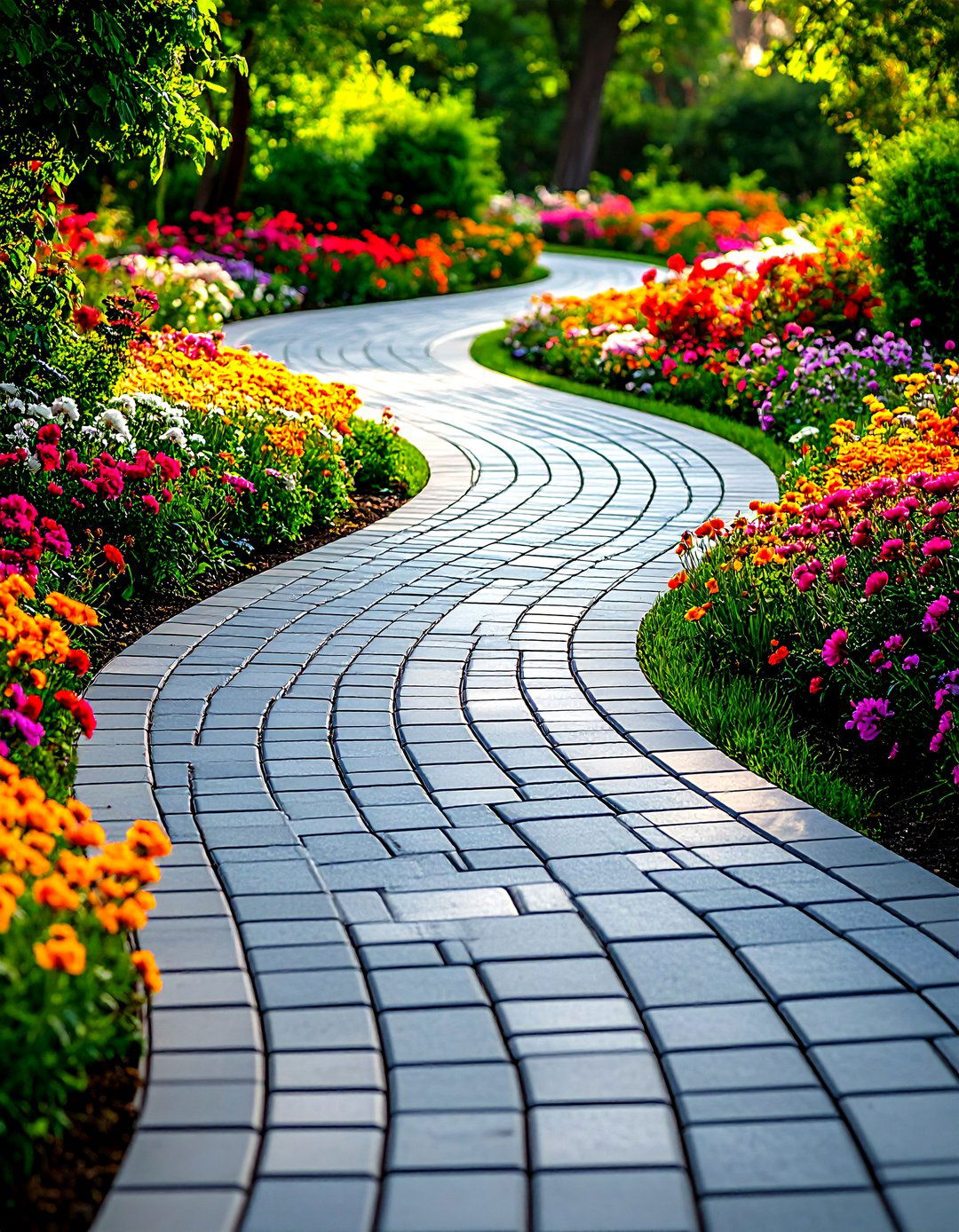 Curvilinear Grey Paver Walkway - 20 Grey Paver Walkway Ideas