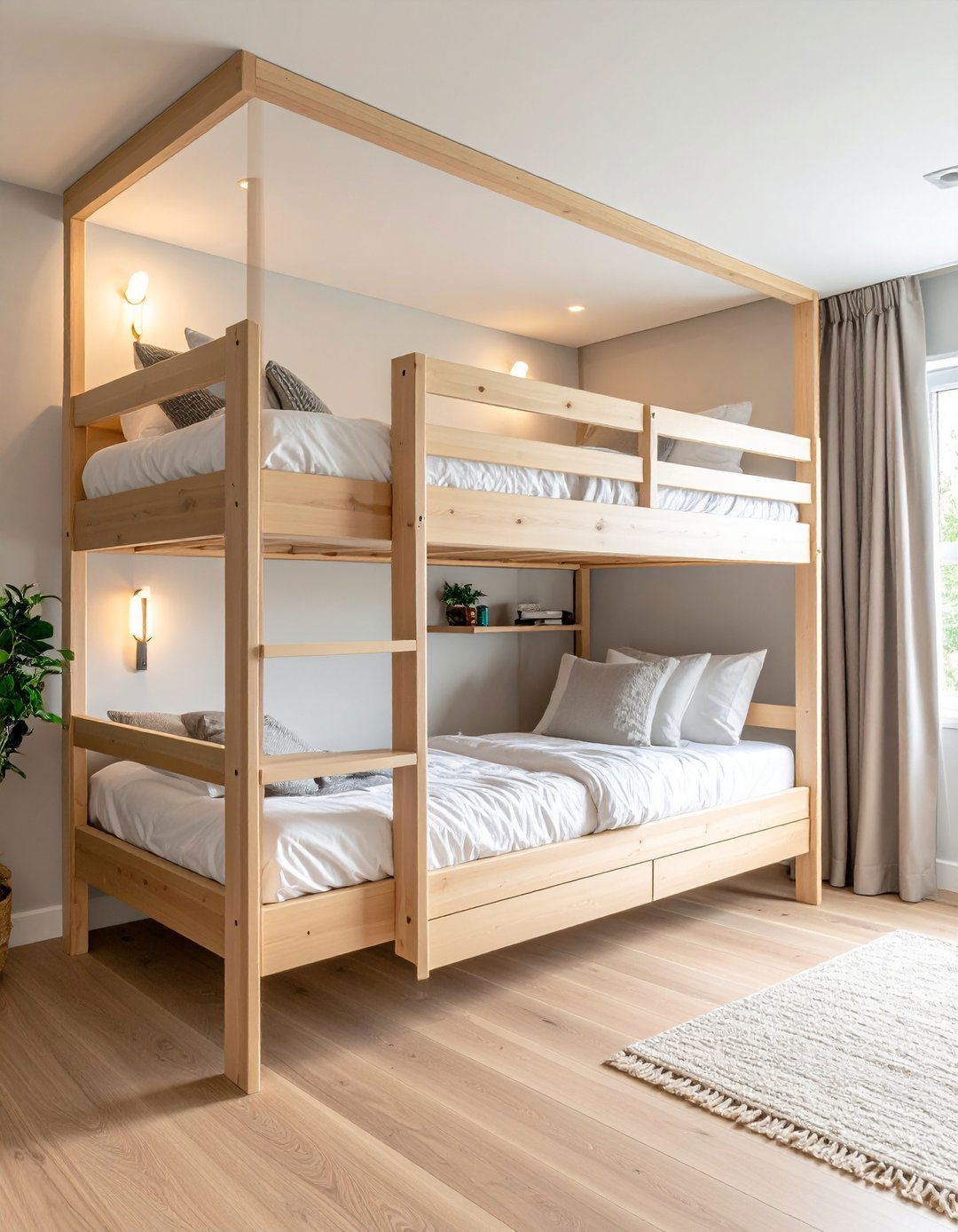 Custom Built in Bunk Room with Privacy Curtains - 20 bunk room ideas