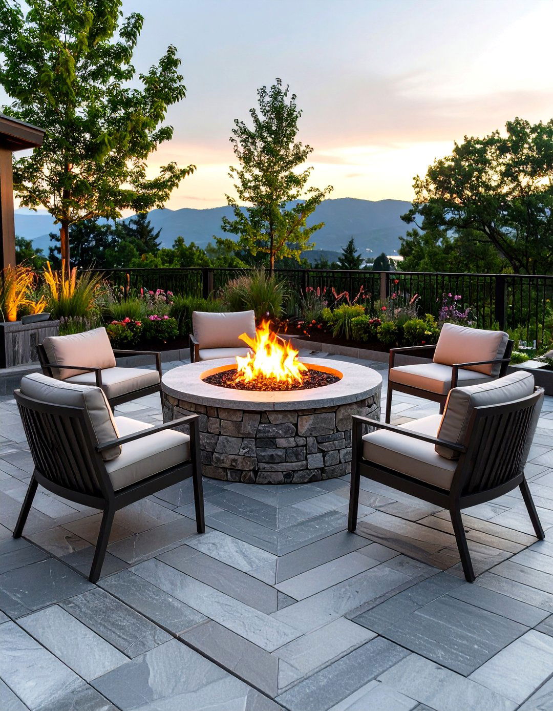 Custom Cut Stone Geometric Layout - 20 Stone Patio With a Fire Pit Ideas