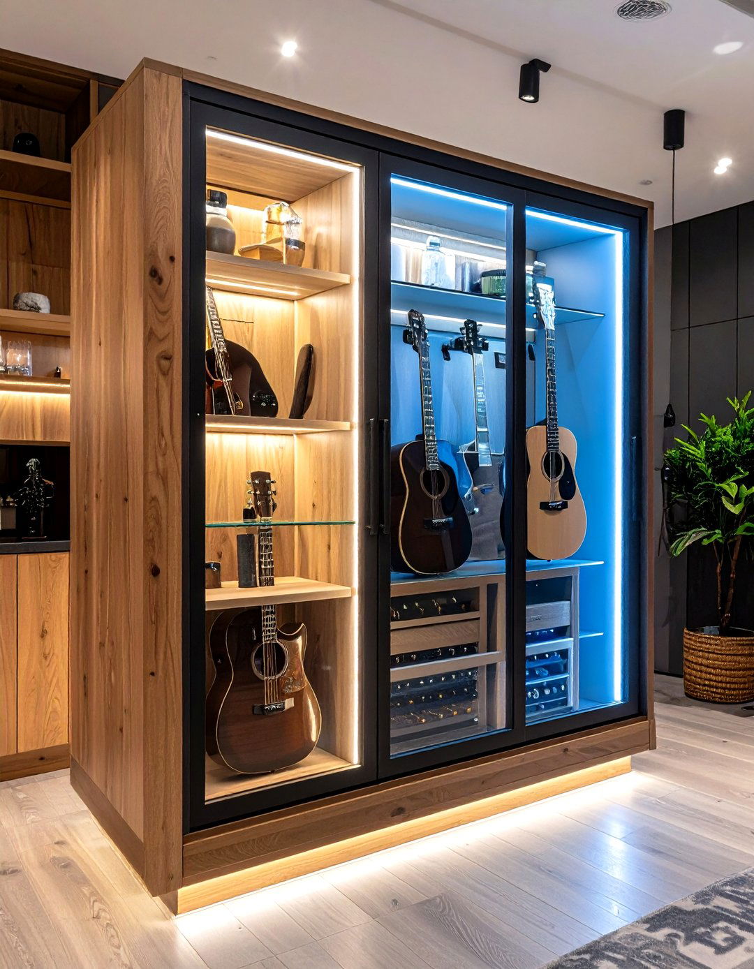 Custom Humidified Guitar Display - 20 Guitar Room Ideas