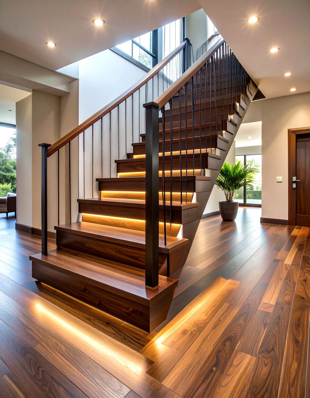 Custom Milled Dark Walnut Floor Climbs a Statement Staircase - 20 Dark Walnut Floors for Rooms