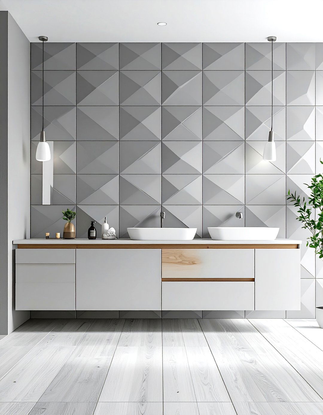 D Relief Grey Tile Geometry - 20 Grey Tile Bathroom Ideas