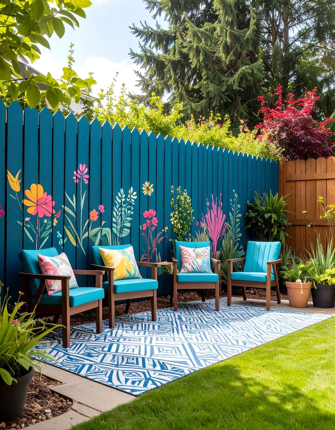 DIY Accent Fence Mural - 20 Small Backyard Patio Ideas