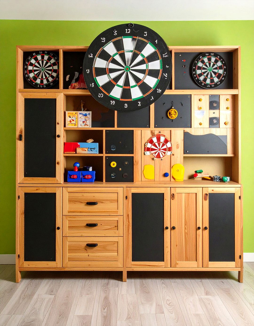 DIY Dartboard Cabinet Protects Garage Game Room Walls - 20 Garage Game Room Ideas
