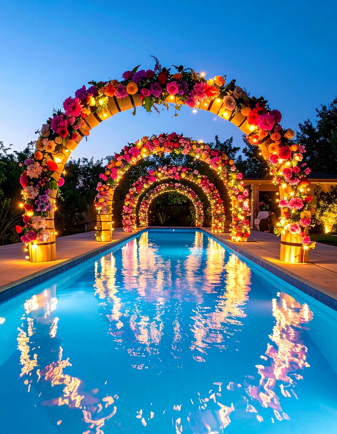 DIY Floral Arches with Pool Noodles - 20 Pool Decor Ideas