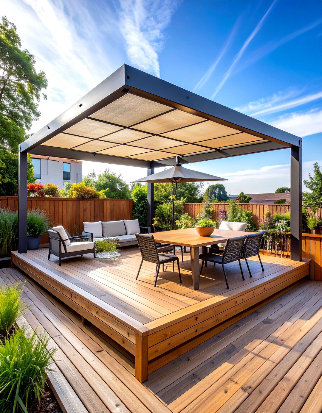 DIY Modular Shade Sail Grid Deck Roof - 20 Deck Roof Ideas