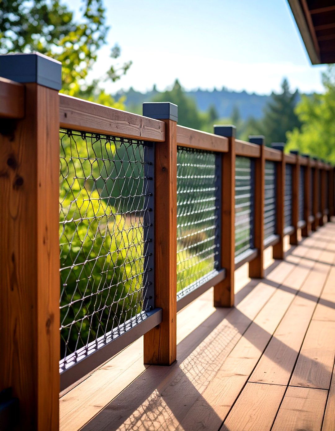 DIY Natural Wood Hog Wire Deck Railing - 20 Hog Wire Deck Railing Ideas