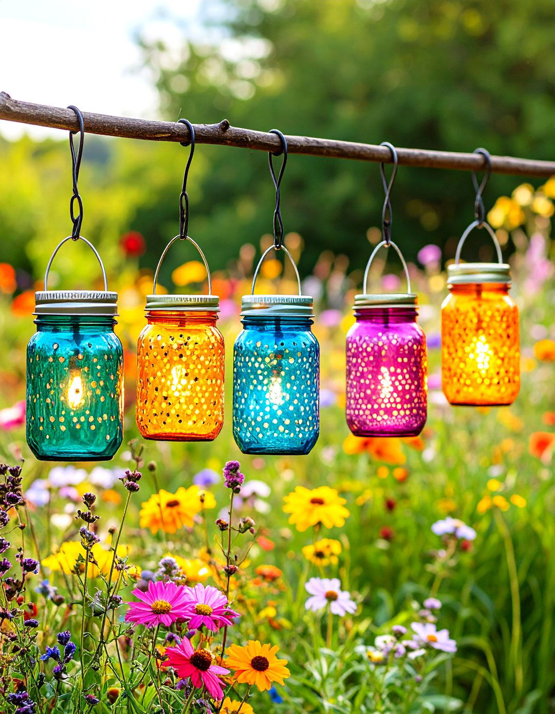 DIY Solar Lantern Stakes for Garden Art Glow - 20 Garden Art Ideas