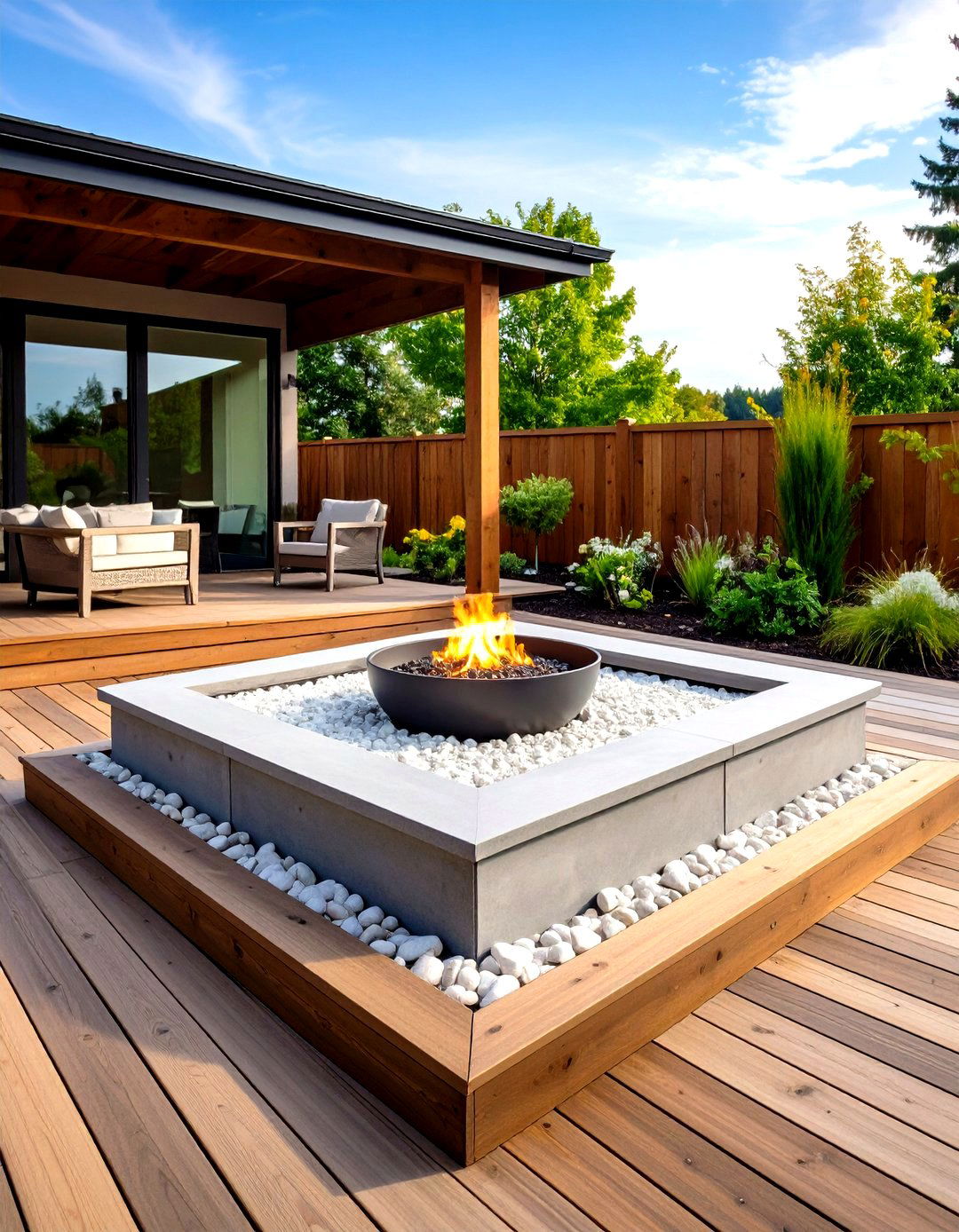 DIY Sunken Fire Pit with Decking and Pebbles - 20 Sunken Fire Pit Ideas