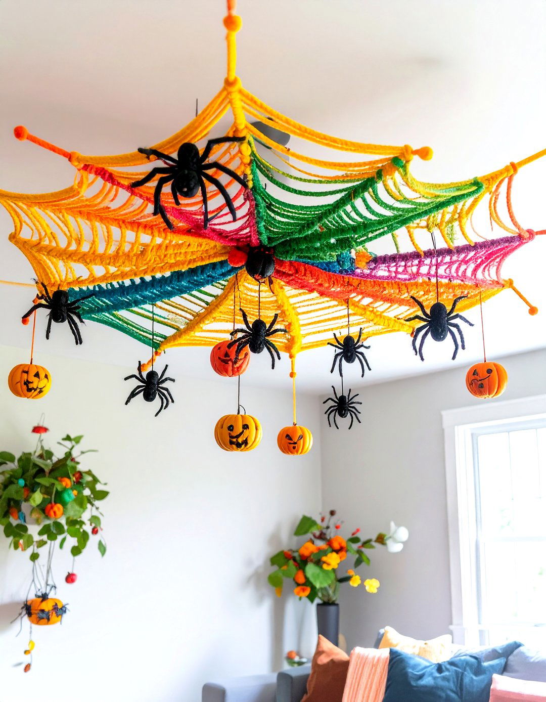 DIY Yarn Spider Web Ceiling - 20 Spiderman Room Decor Ideas