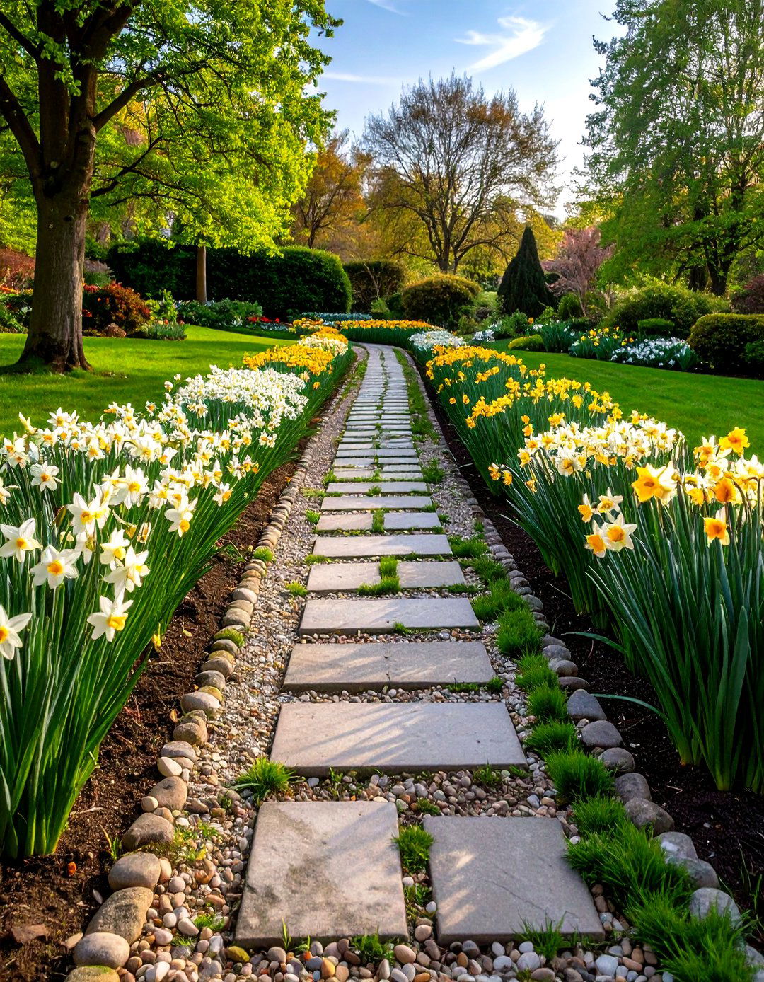 Daffodil Edged Garden Path - 20 Daffodil Garden Ideas