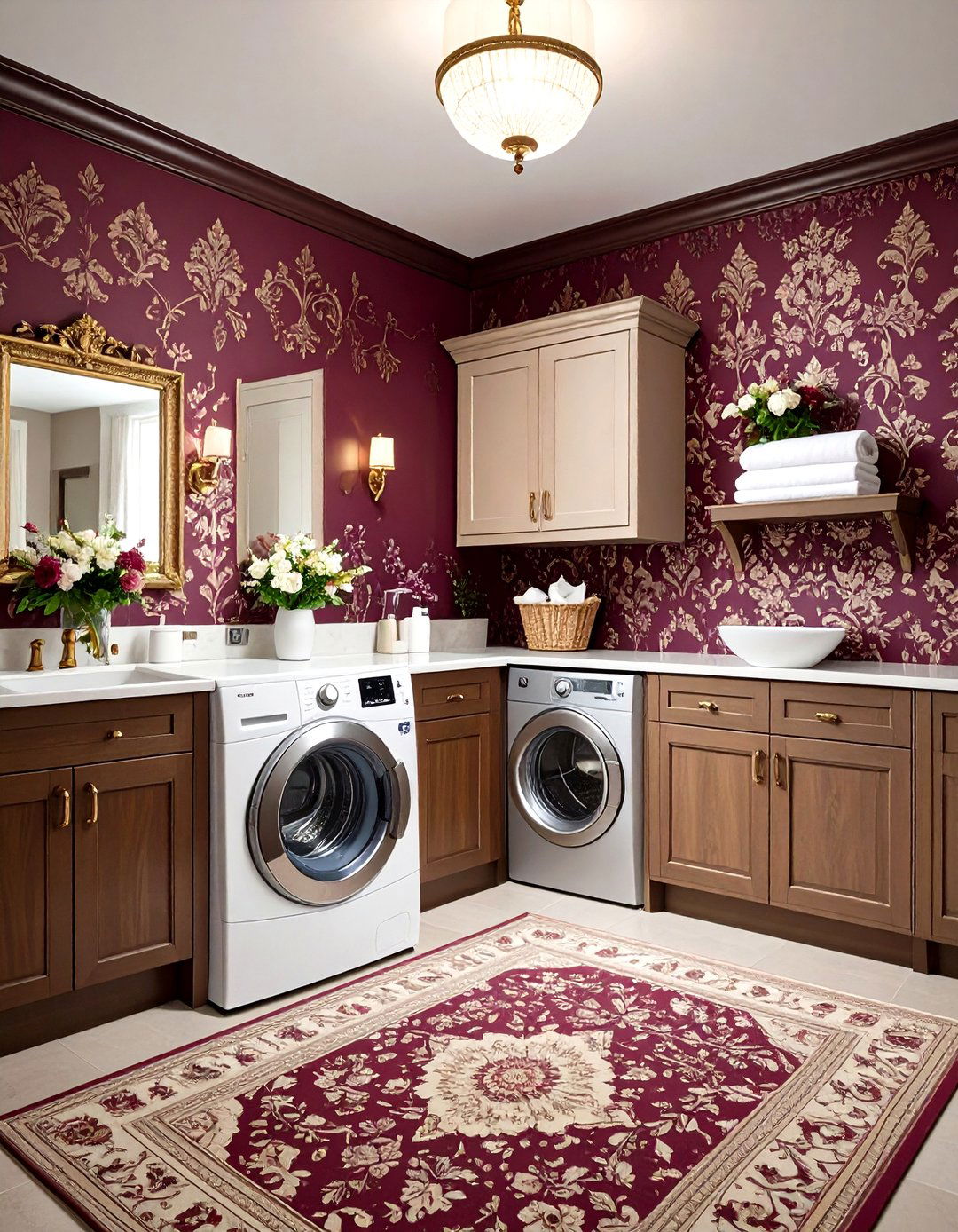 Damask Laundry Room Wallpaper Opulence - 20 Laundry Room Wallpaper Ideas