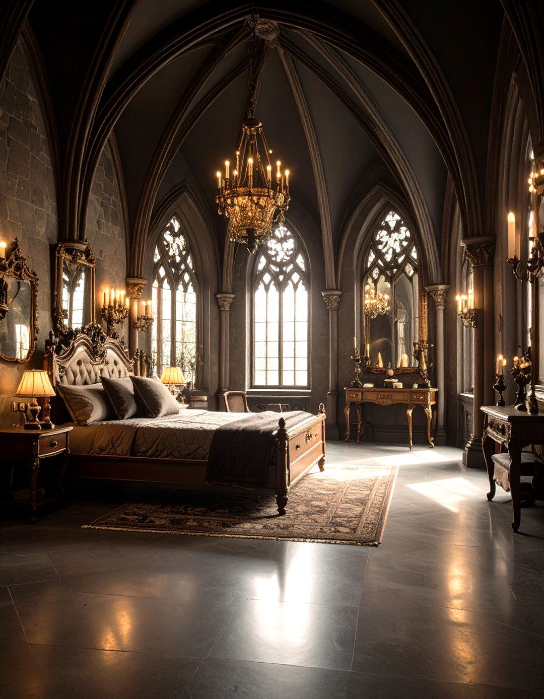 Dark Academia Bedroom with Gothic Architectural Details - 20 dark academia bedroom ideas