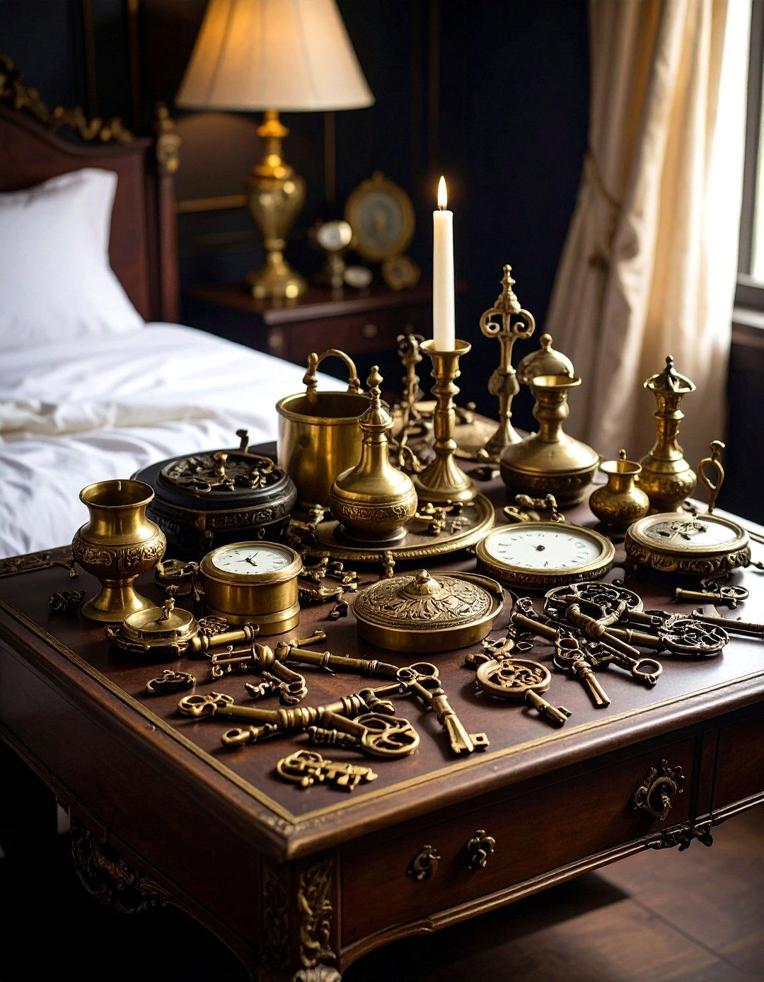 Dark Academia Bedroom with Ornate Brass Accessories - 20 dark academia bedroom ideas