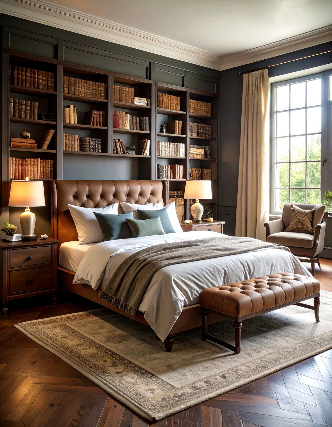Dark Academia Bedroom with Vintage Book Display Arrangements - 20 dark academia bedroom ideas
