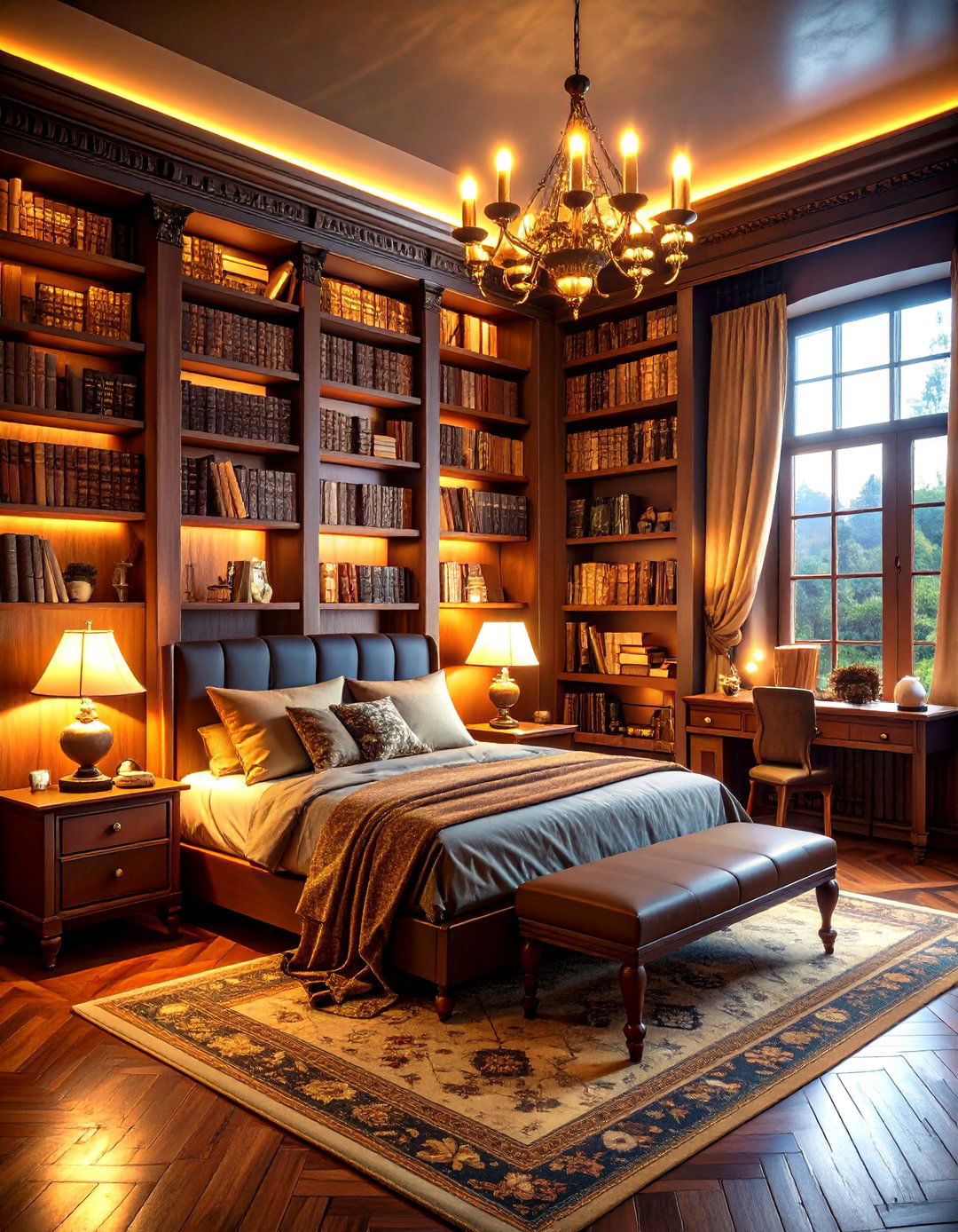 Dark Academia Bedroom with Vintage Library Wall - 20 dark academia bedroom ideas