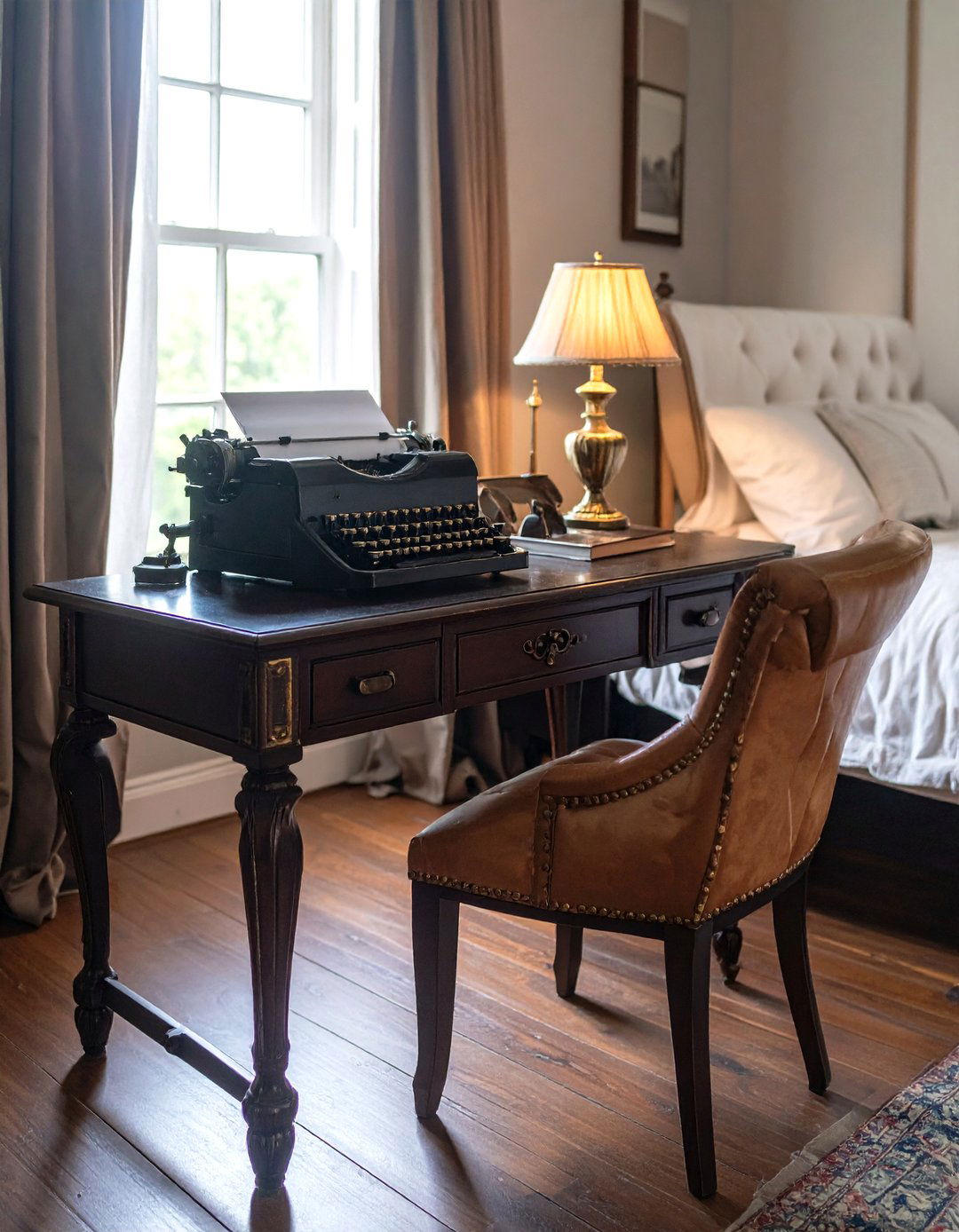 Dark Academia Bedroom with Vintage Writing Desk Setup - 20 dark academia bedroom ideas