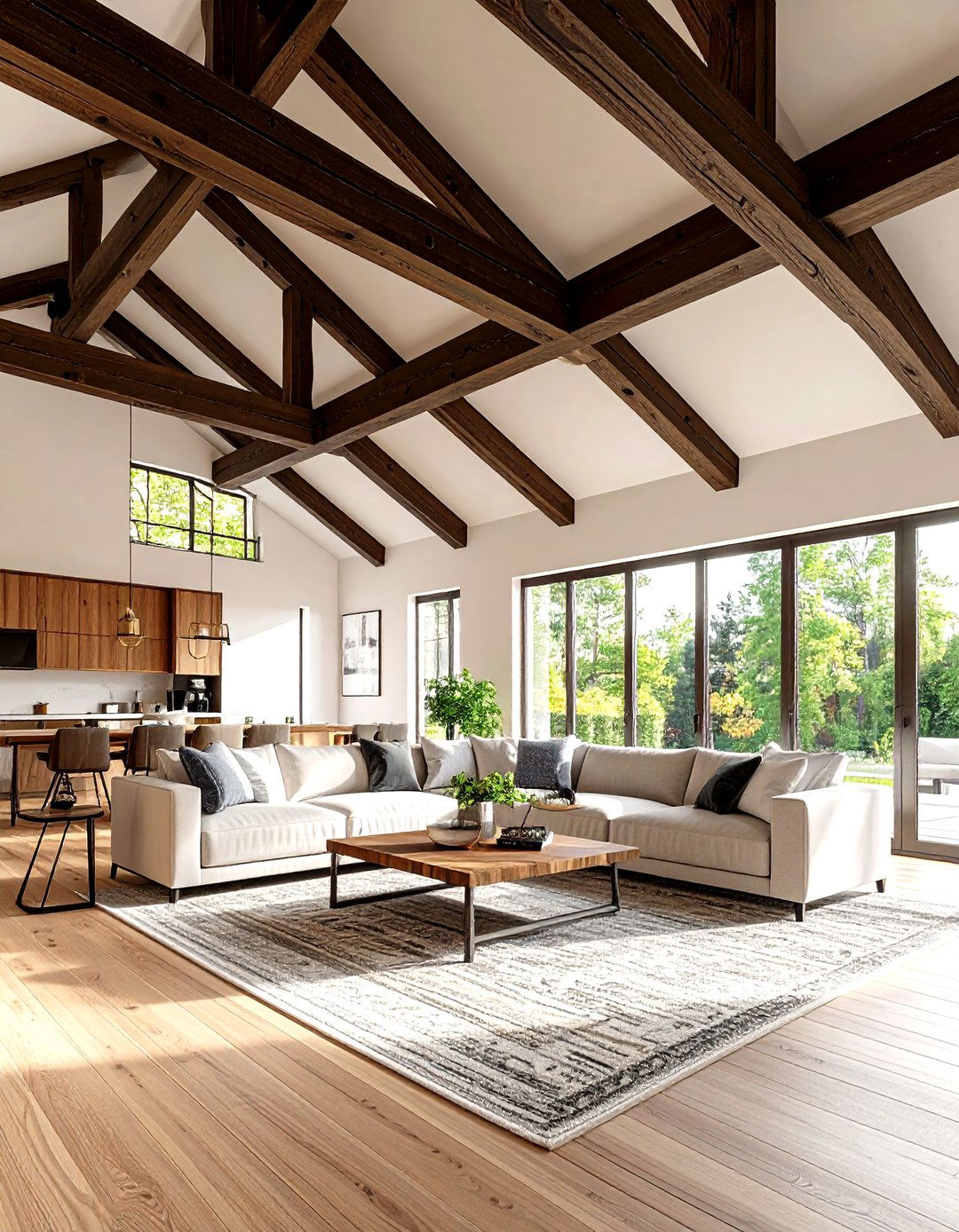 Dark Accent Beam Open Concept Vaulted Ceiling Living Room - 20 Open Concept Vaulted Ceiling Living Room Ideas
