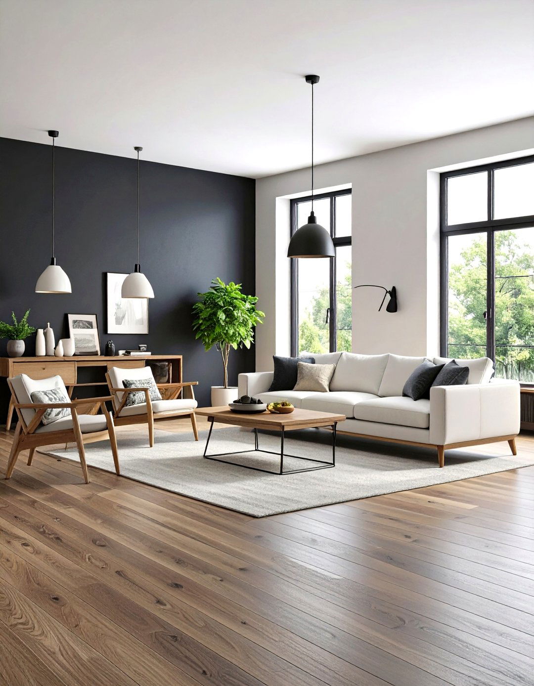 Dark Accent Scandinavian Modern Living Room - 20 Scandinavian Interior Design Ideas