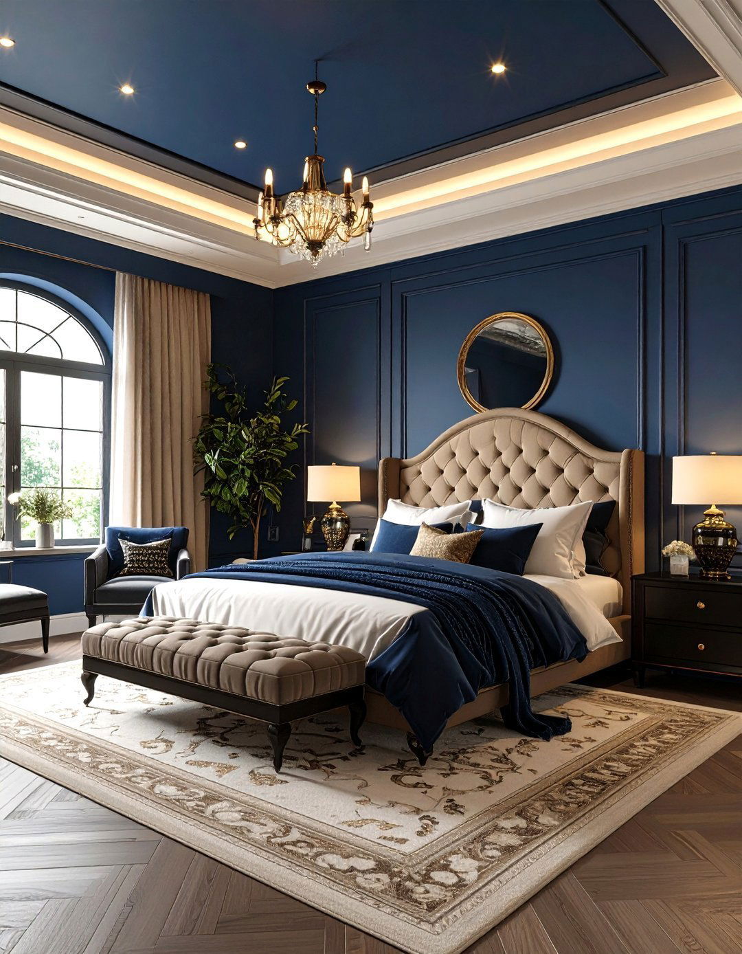 Dark Blue Ceiling over Black Furniture Bedroom - 20 Black and Blue Bedroom Ideas