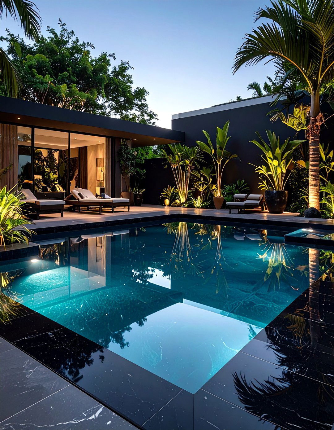 Dark Bottom Polished Stone Reflecting Pool - 20 Small Garden Reflecting Pool Ideas