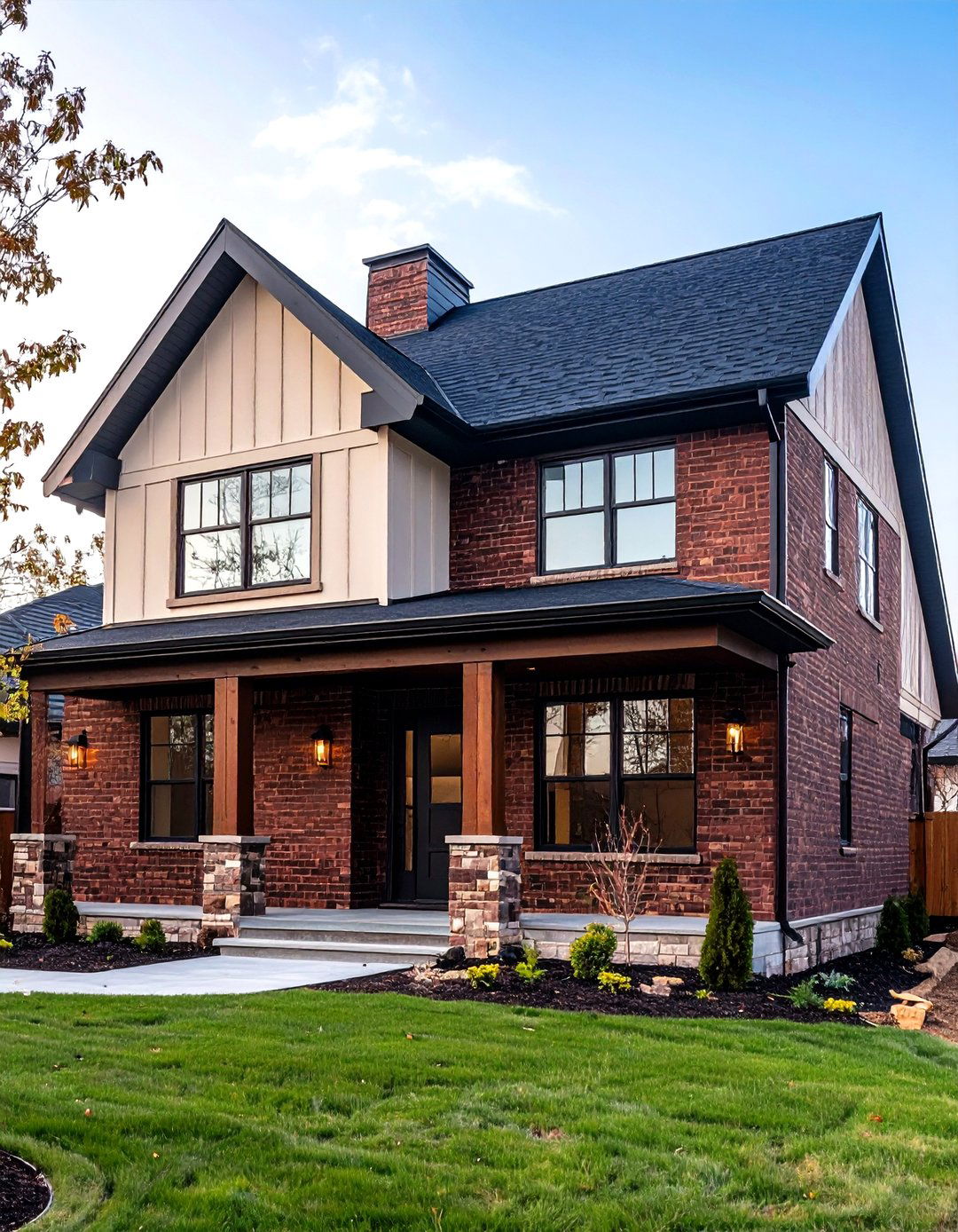 Dark Brick with Light Vinyl Trim - 20 Vinyl Siding and Brick Combinations