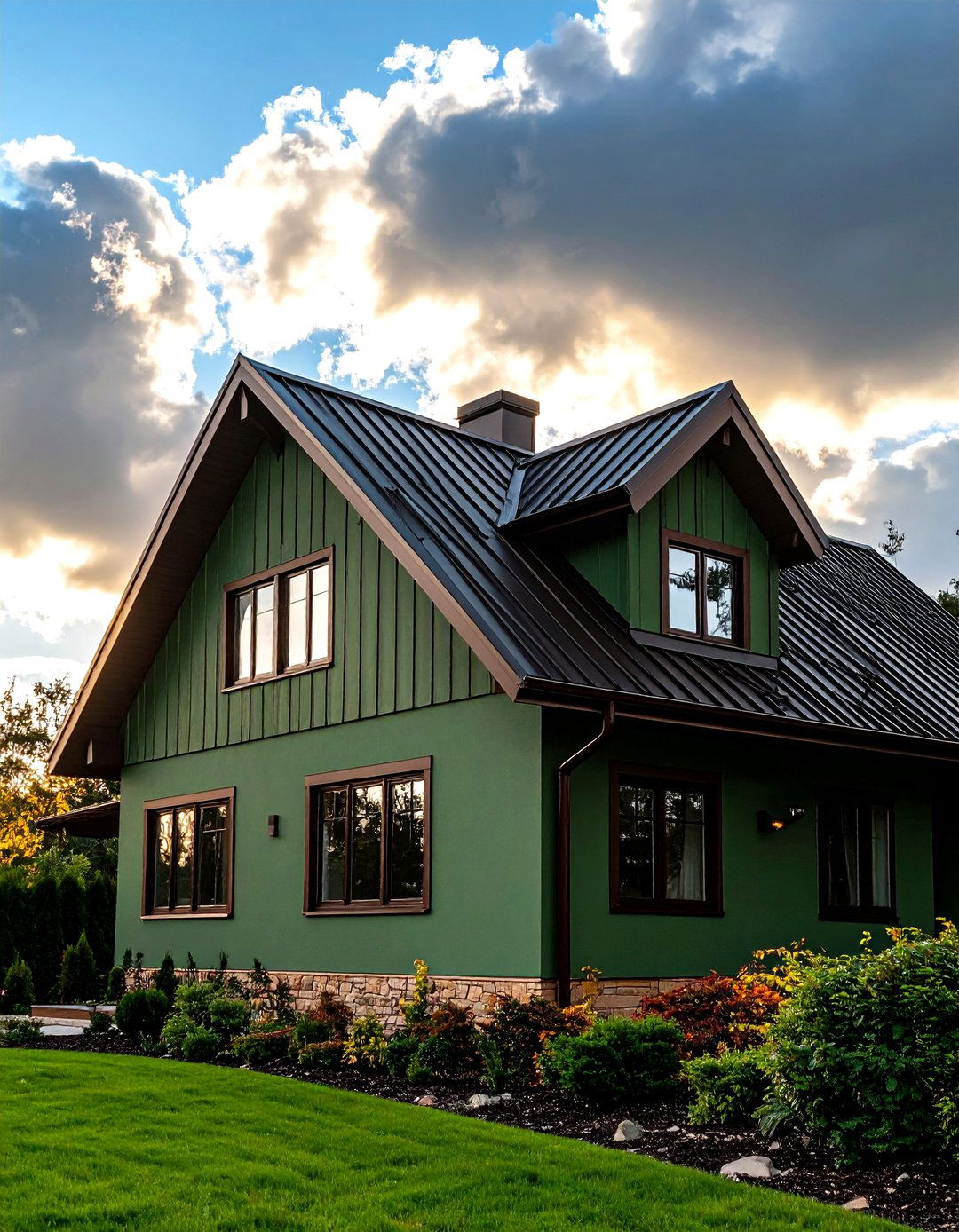 Dark Brown Accent Roof - 20 Sage Green House With Brown Trim Ideas