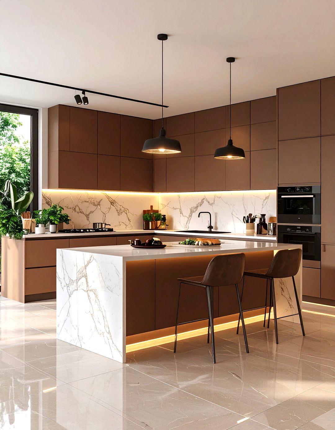 Dark Brown Matte Minimalism - 20 Brown Kitchen Cabinets Ideas