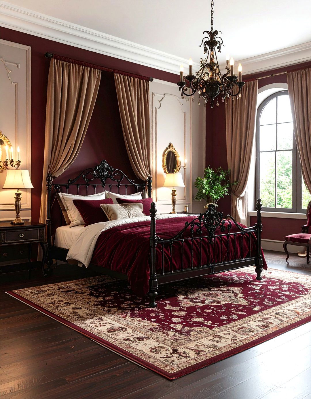 Dark Burgundy Red Bedroom with Gothic Elegance - 20 Red Bedroom Ideas