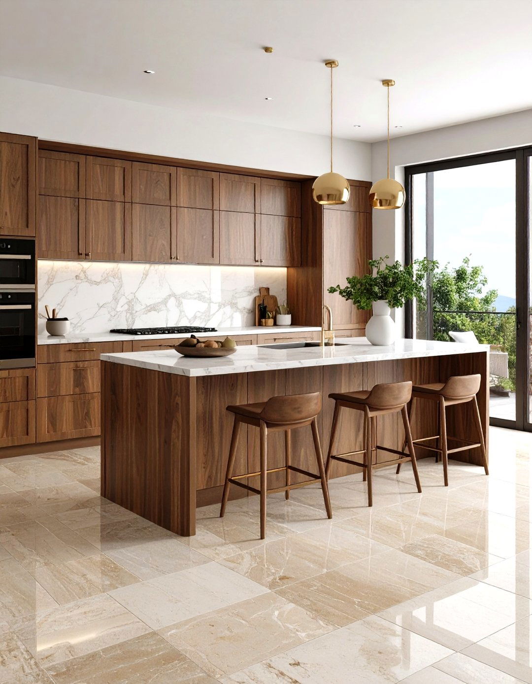 Dark Cabinet Travertine Floor Kitchen with Dramatic Contrast - 20 Travertine Floor Kitchen Ideas