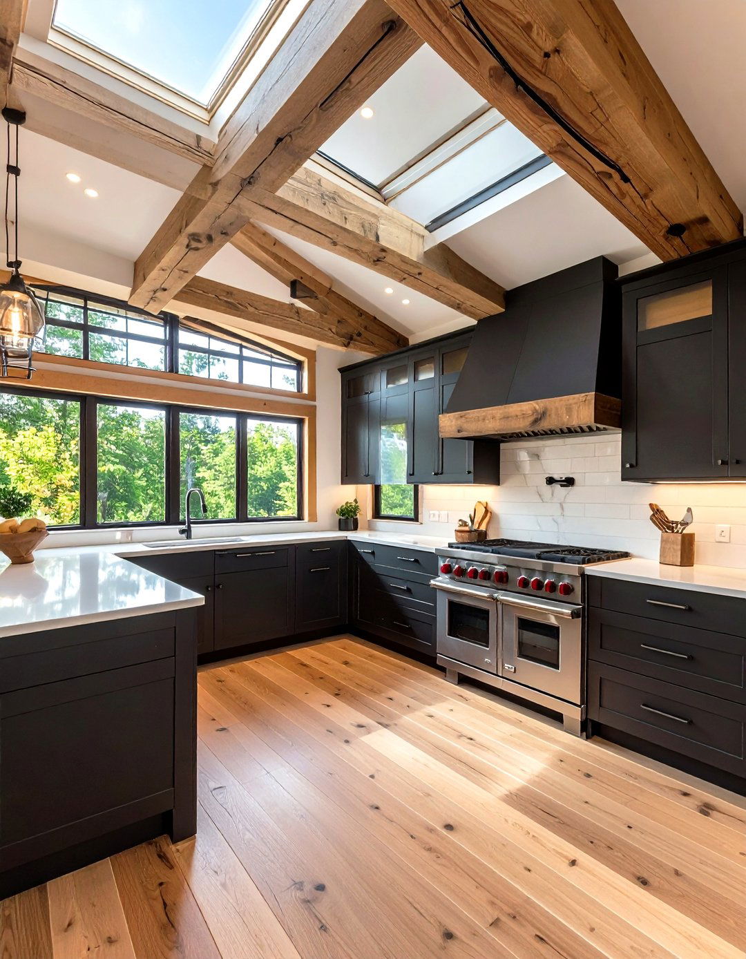 Dark Cabinetry and Brown Ceiling Beam Kitchen - 20 Black and Brown Kitchen Ideas