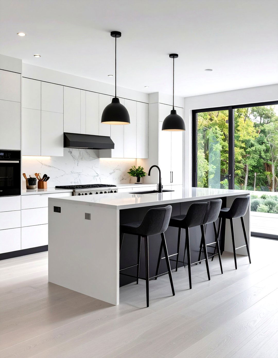 Dark Charcoal Island in an All White Kitchen - 20 Grey and White Kitchen Designs
