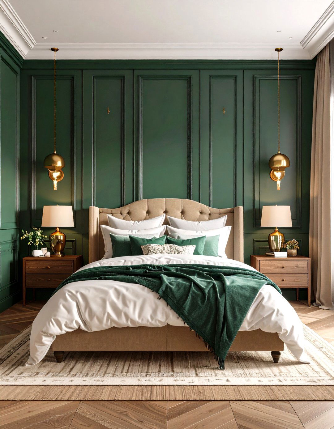 Dark Emerald Green Paneling Warmth - 20 Emerald Green Bedroom Ideas