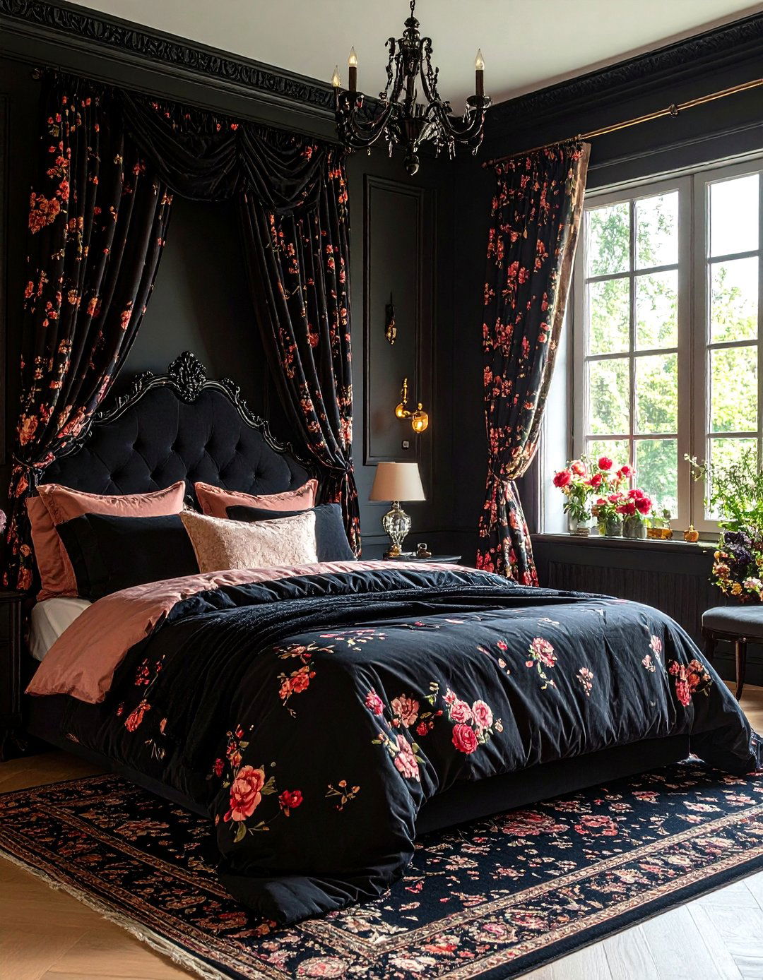 Dark Floral Bedding for a Romantic Gothic Bedroom - 20 Gothic Bedroom Ideas