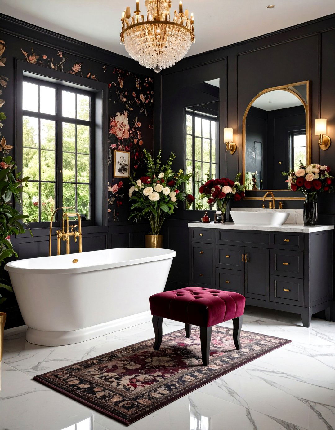 Dark Floral Drama Powder Room - 20 Eclectic Powder Room Ideas