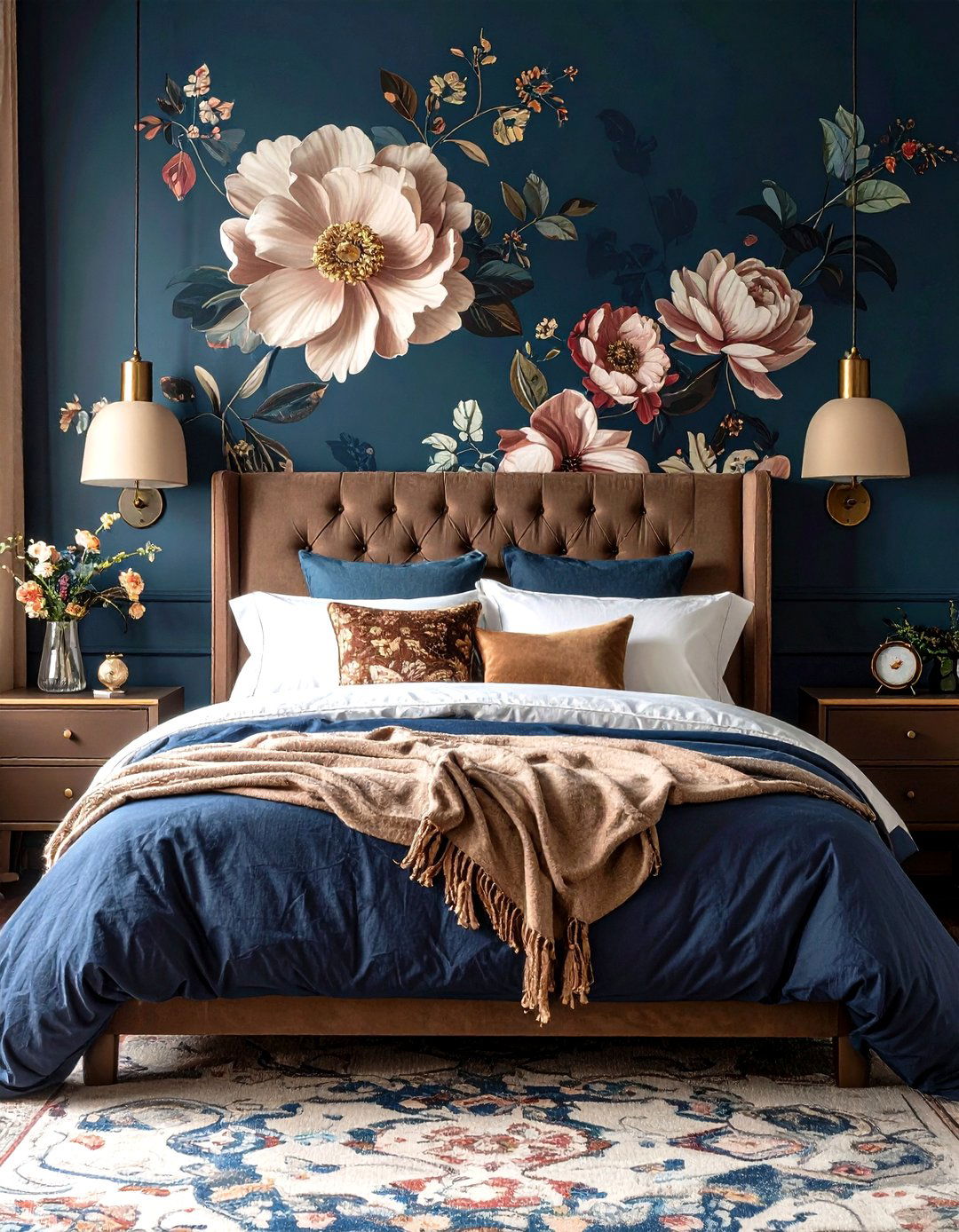 Dark Floral Wallpaper Becomes Bedroom Art - 20 Dark Boho Bedroom Ideas