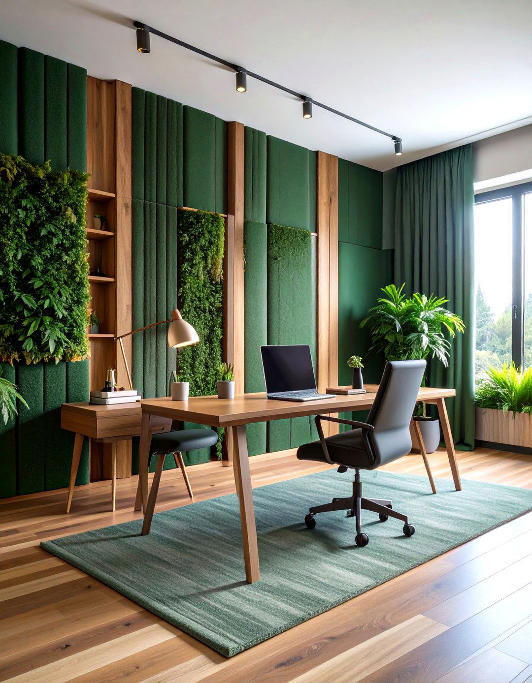 Dark Green Acoustic Panels Double as Art - 20 Dark Green Home Office Ideas