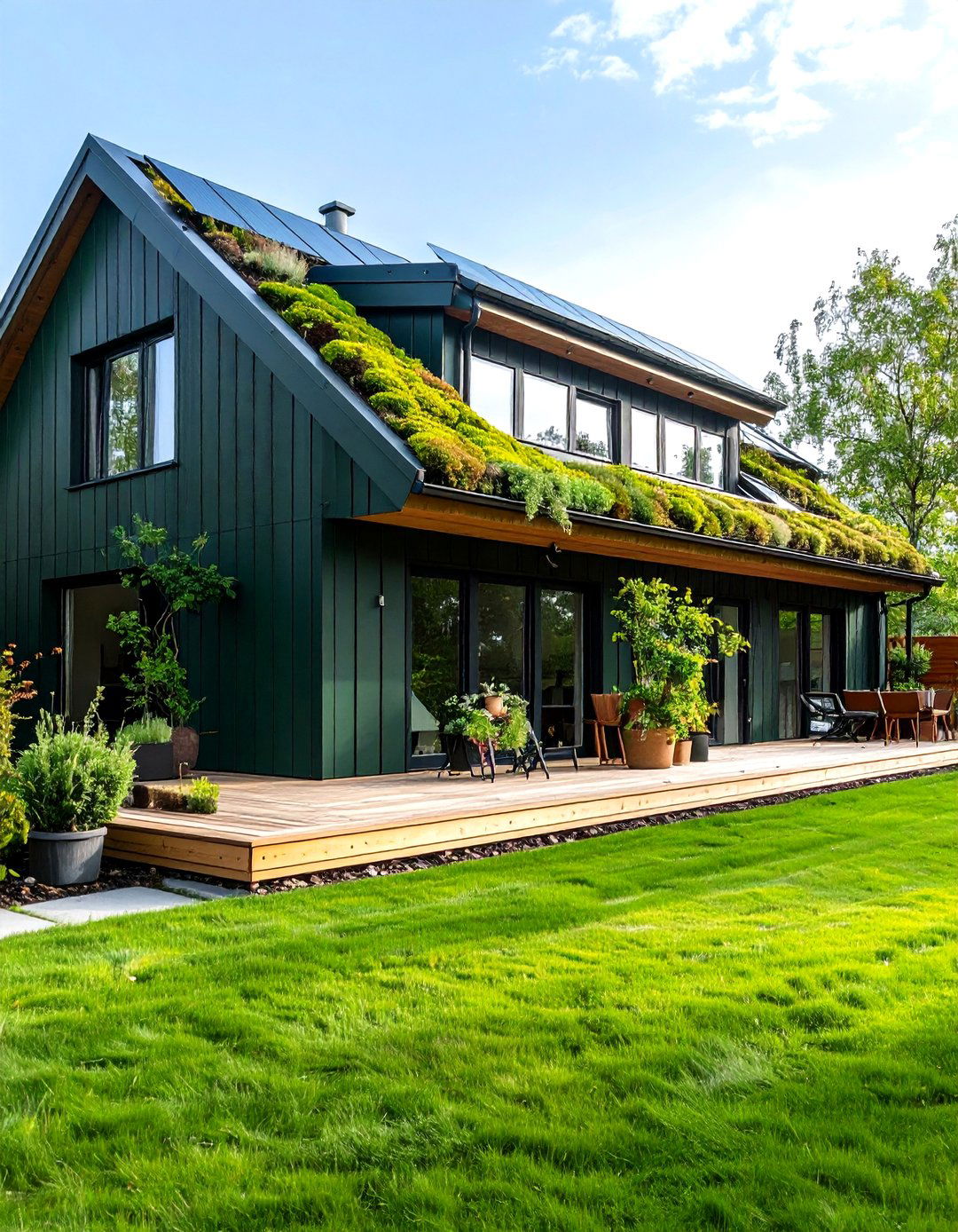 Dark Green Exterior Integrated with Living Roofs - 20 Dark Green Exterior Ideas