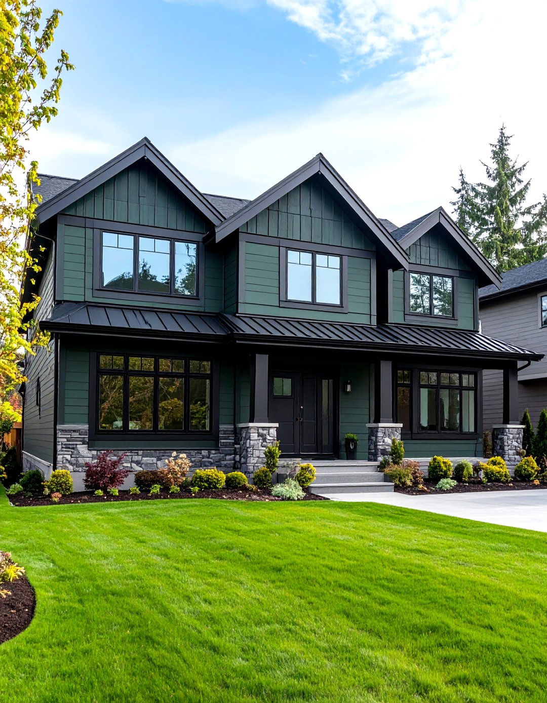 Dark Green Exterior with Jet Black Trim - 20 Dark Green Exterior Ideas