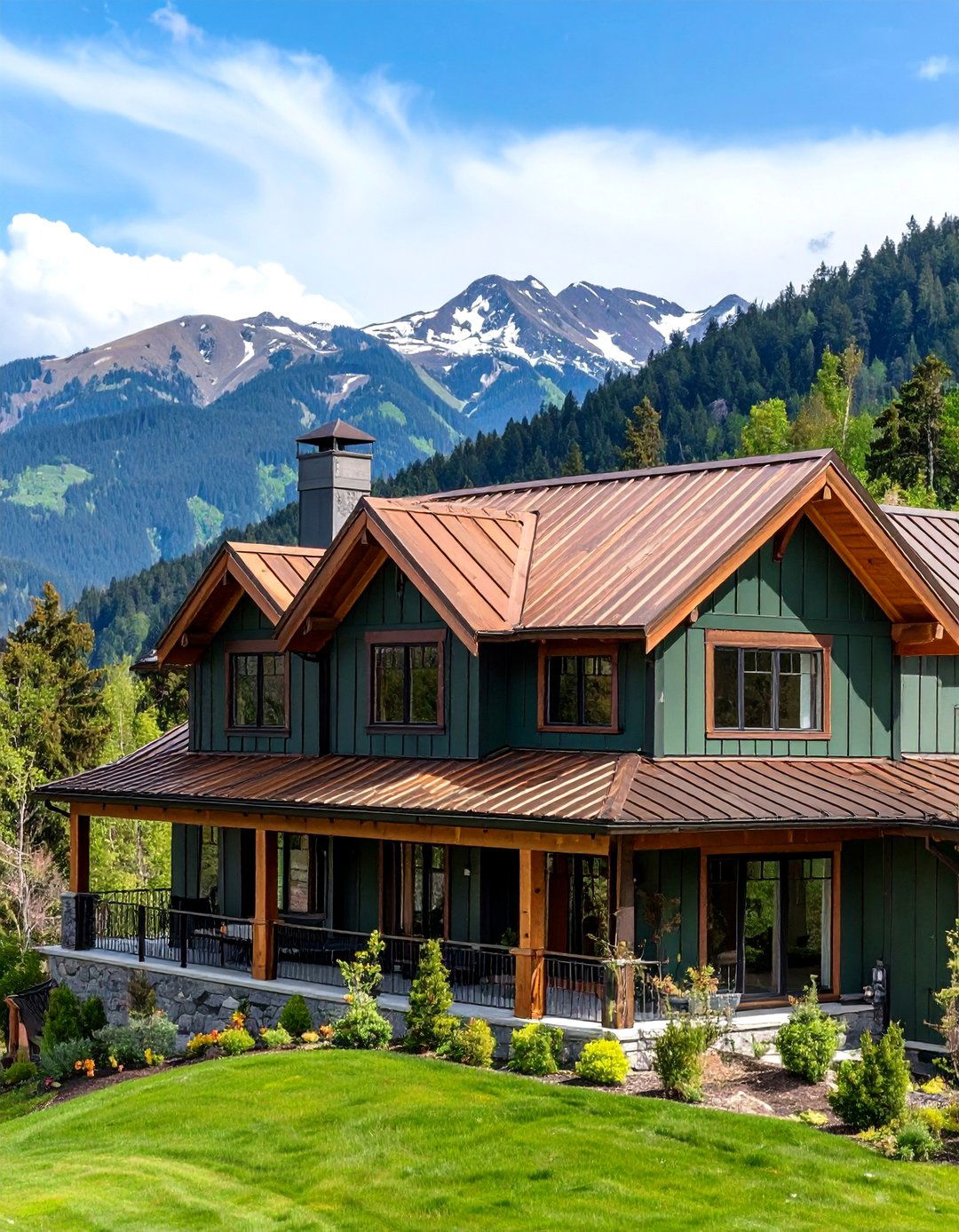 Dark Green Exterior with Patinated Copper Roofing - 20 Dark Green Exterior Ideas